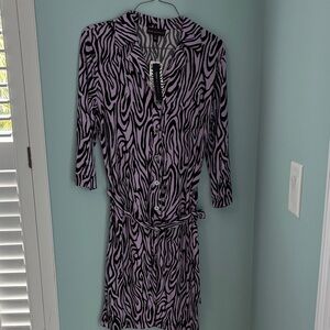 Dana Buchman Lavender Zebra Print Long Sleeve Dress